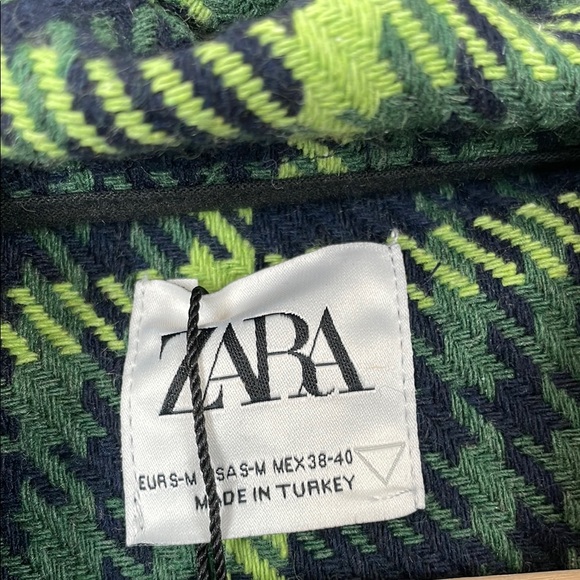 Zara Houndstooth Plaid Sweatshirt Hoodie Jacket Green and Black Men's S Street - Picture 9 of 9